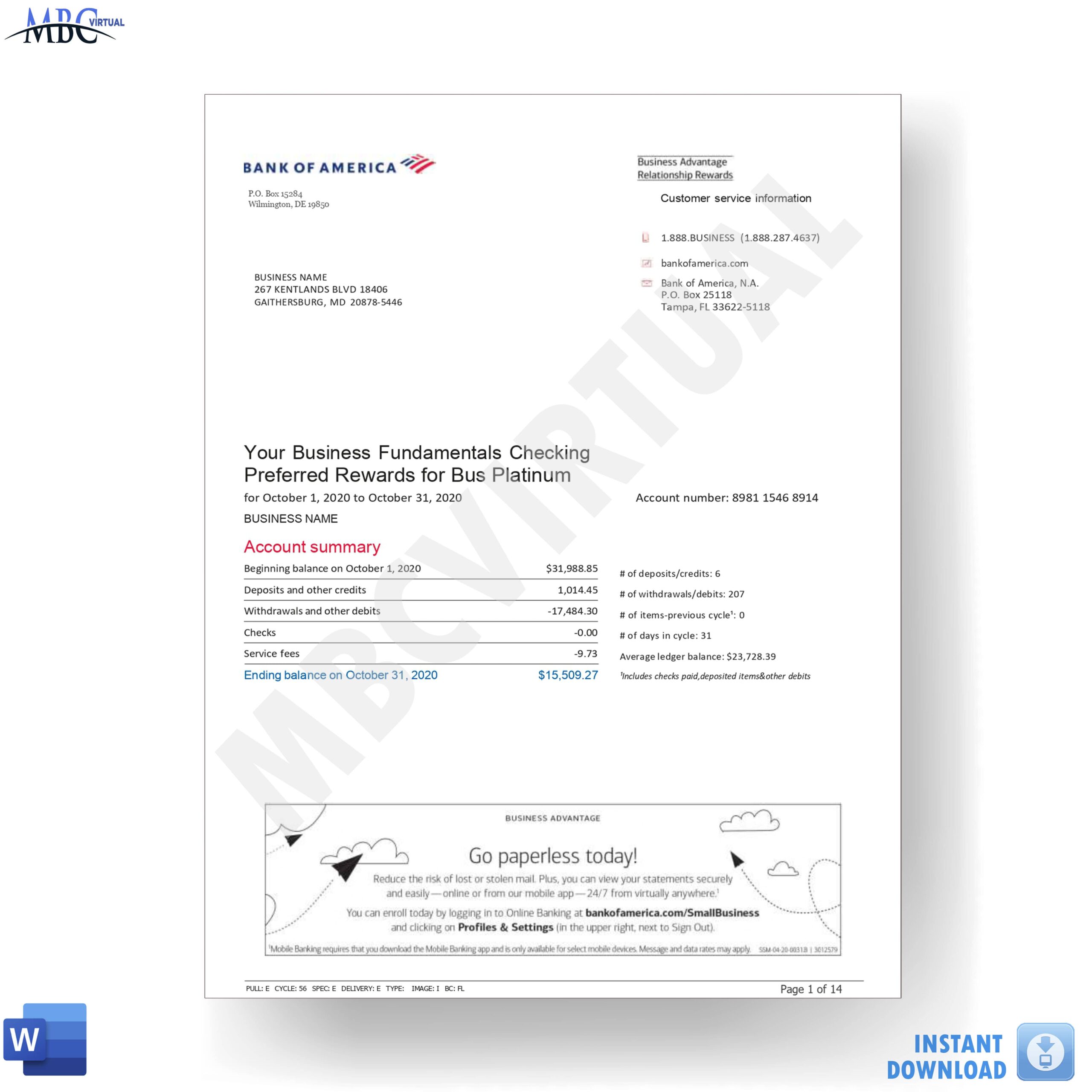 Bank Of America Bank Statement Format