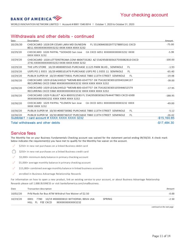 New 2023 Bank Of America Statement Template - Business Preferred ...