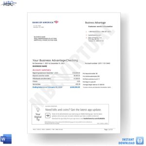 Bank Of America Statement Template – Business Advantage Checking
