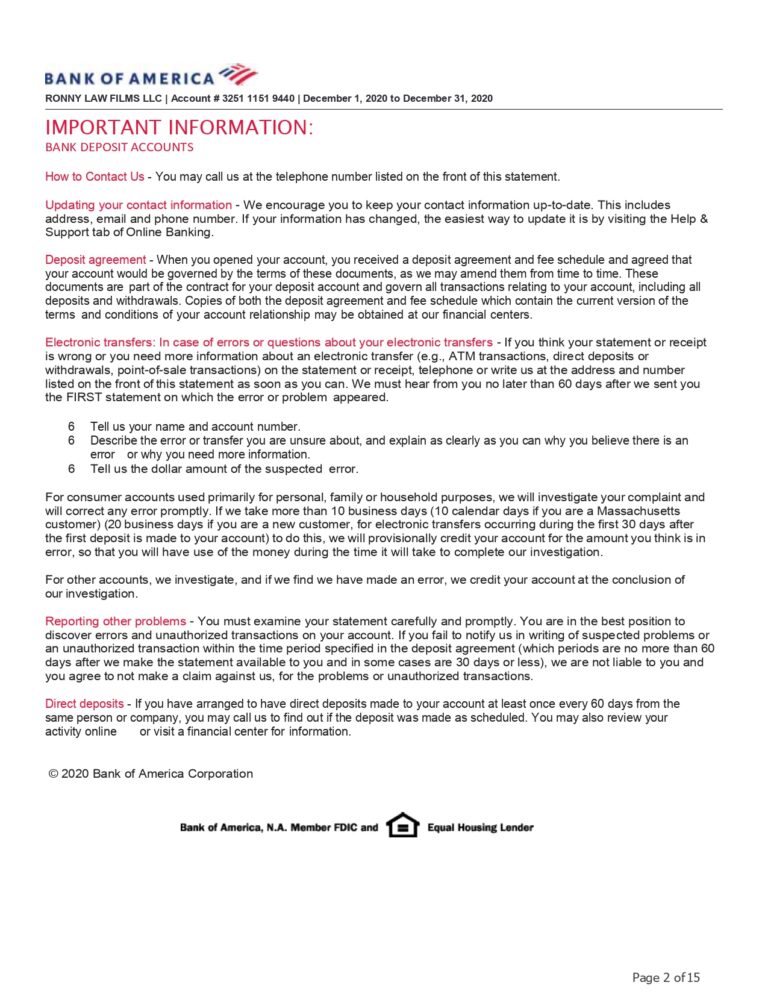 New 2023 Bank Of America Statement Template Business Advantage Checking Mbcvirtual 0495