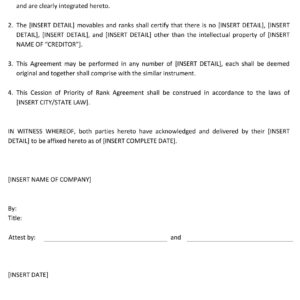 Cession of Priority of Rank Agreement Template