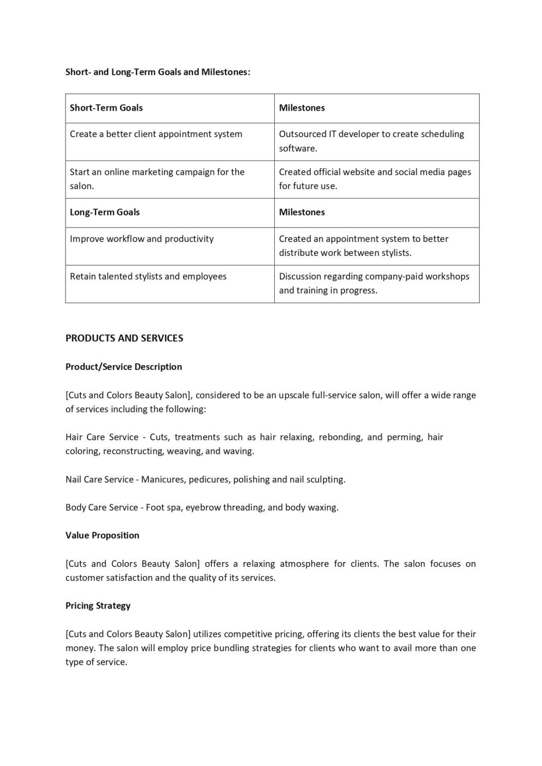 Beauty Salon Business Plan Template MbcVirtual