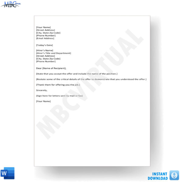 Acceptance Letter Template - MbcVirtual