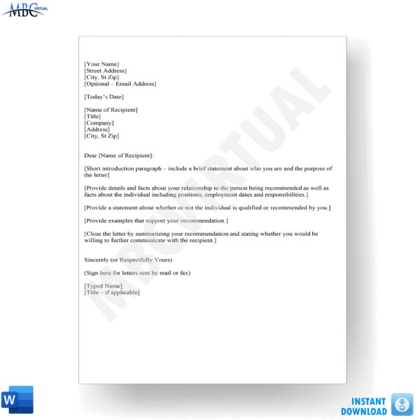 Letter of Reference Template - MbcVirtual