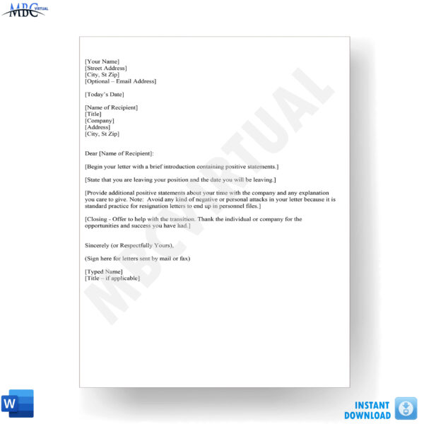 Letter of Resignation Template - MbcVirtual