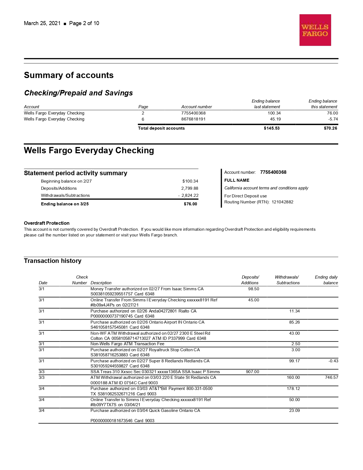 Wells Fargo Bank Statement Pdf 2024 Valry Jacinthe