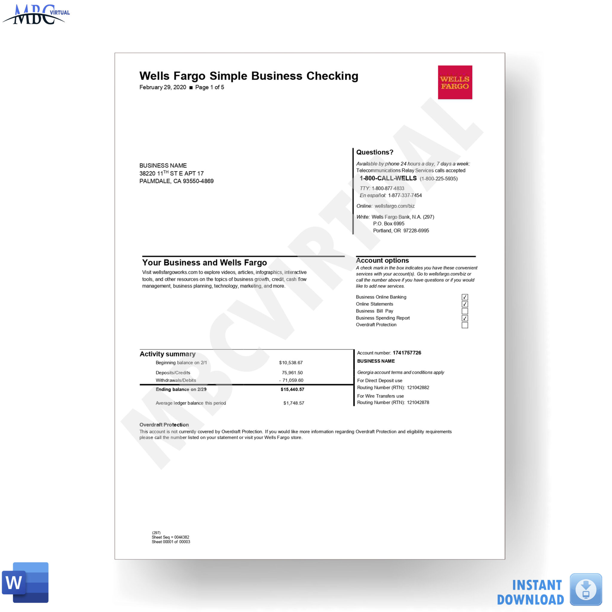 New 2023 Wells Fargo Bank Statement Template - Combined Statement Of ...