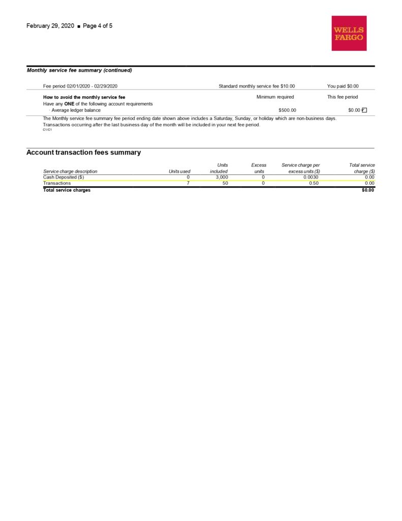 New 2023 Wells Fargo Bank Statement Template Simple Business Checking