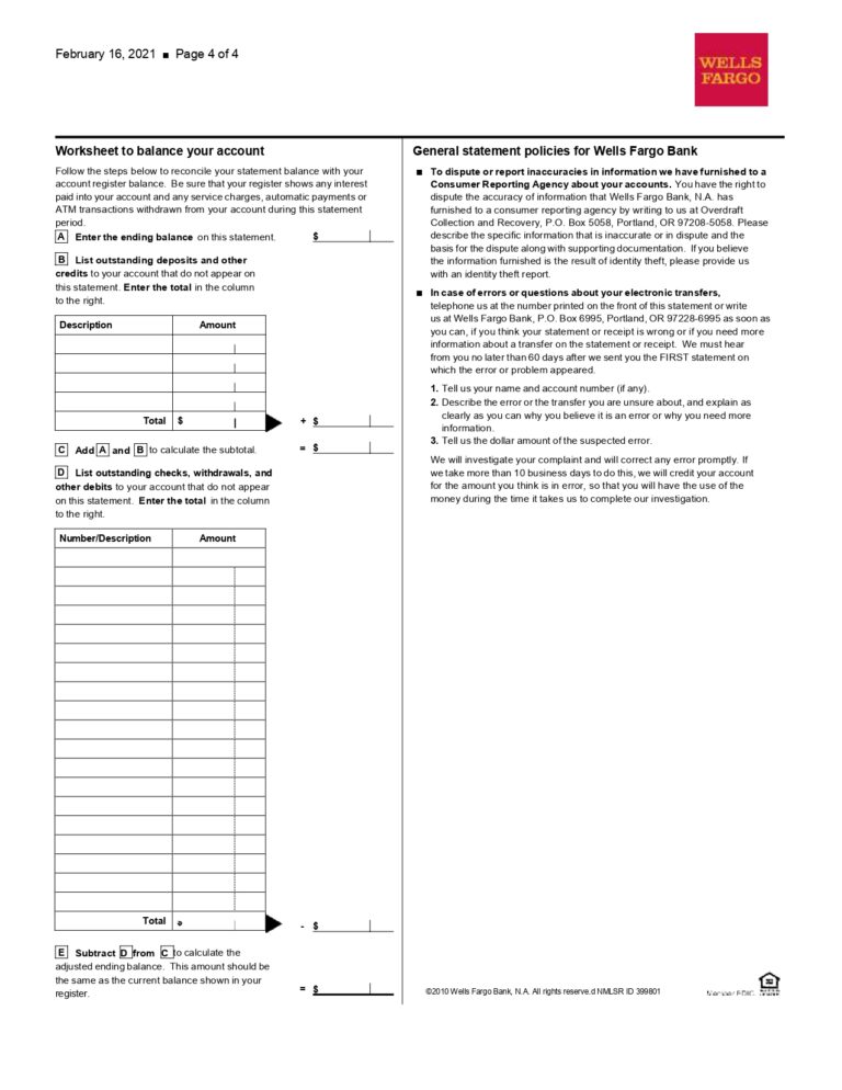 New 2023 Wells Fargo Bank Statement Template Everyday checking