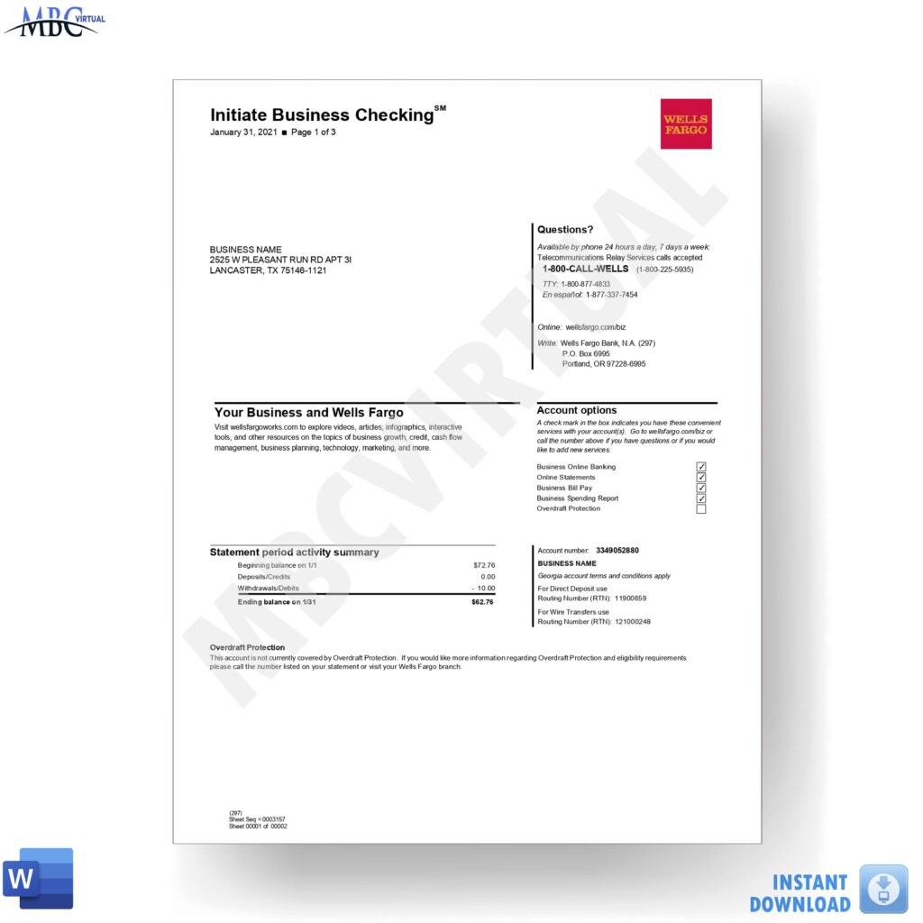 New 2023 Wells Fargo Bank Statement Template Initiate Business