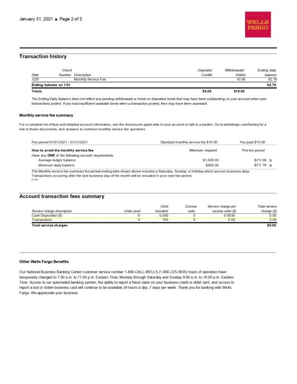 New 2023 Wells Fargo Bank Statement Template - Initiate Business ...