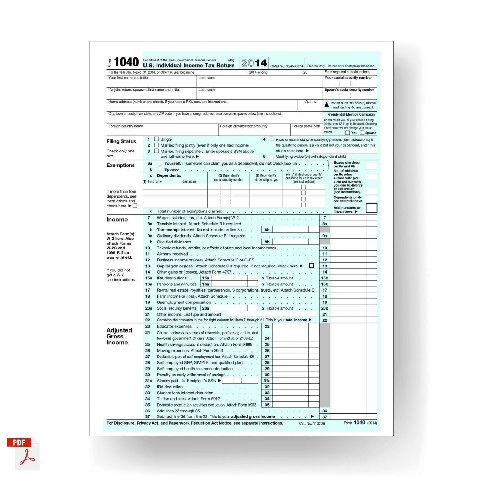 Form 1040, U.S. Individual Income Tax Return 2014 MbcVirtual