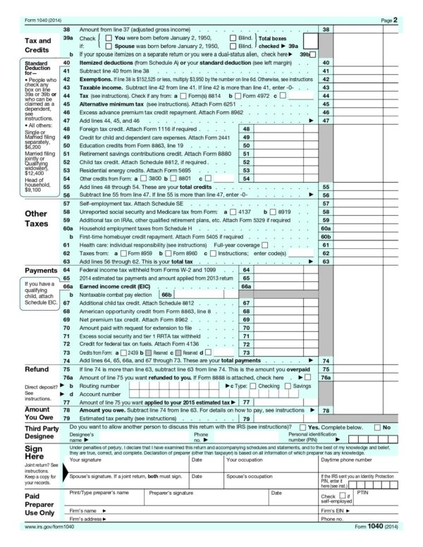 Form 1040, U.S. Individual Income Tax Return 2014 - MbcVirtual