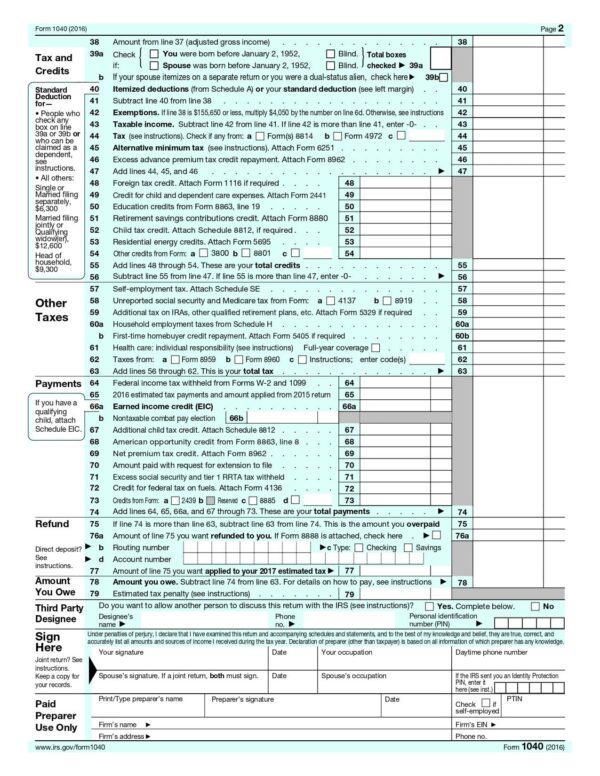 Form 1040, U.S. Individual Income Tax Return 2016 - MbcVirtual