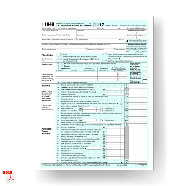 Form 1040, U.S. Individual Income Tax Return 2017 - MbcVirtual