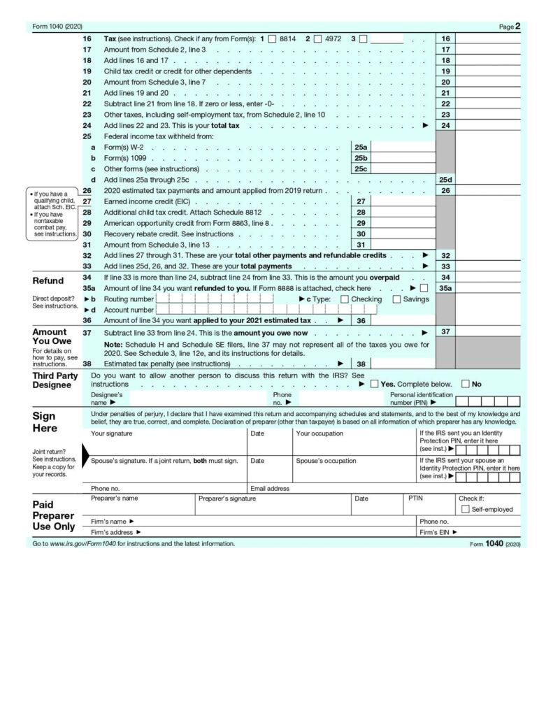 Form 1040, U.S. Individual Income Tax Return 2020 - MbcVirtual