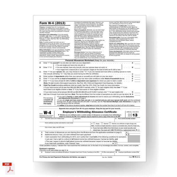 Form W-4 - Fw4 - 2013 - 1
