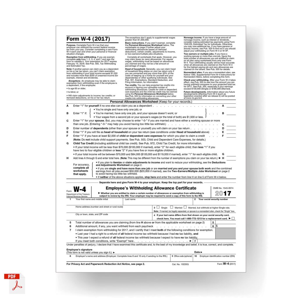 Form W-4, Employee's Withholding Certificate 2018 - MbcVirtual