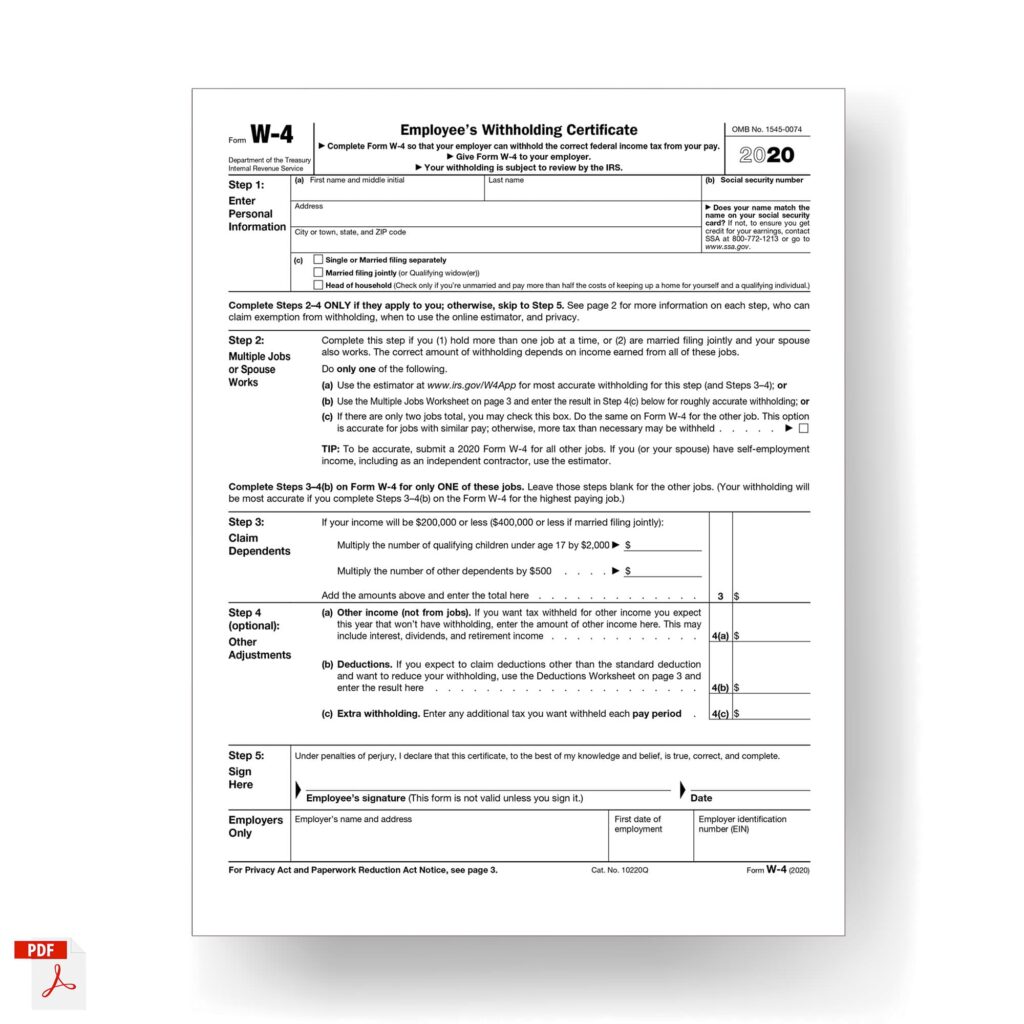 Form W-4, Employee's Withholding Certificate 2020 - MbcVirtual