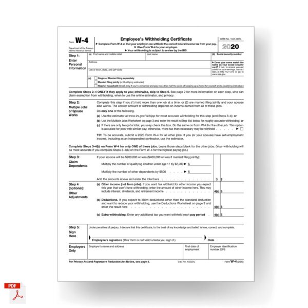 Form W-4, Employee's Withholding Certificate 2020 - MbcVirtual