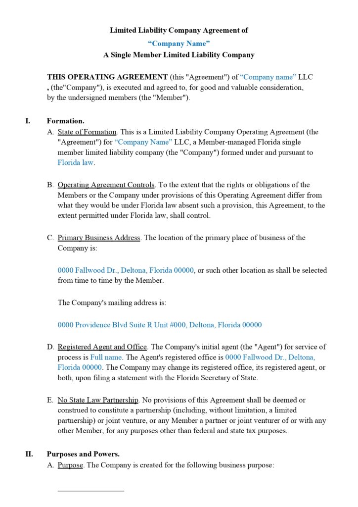 LLC Operating Agreement Template - MbcVirtual