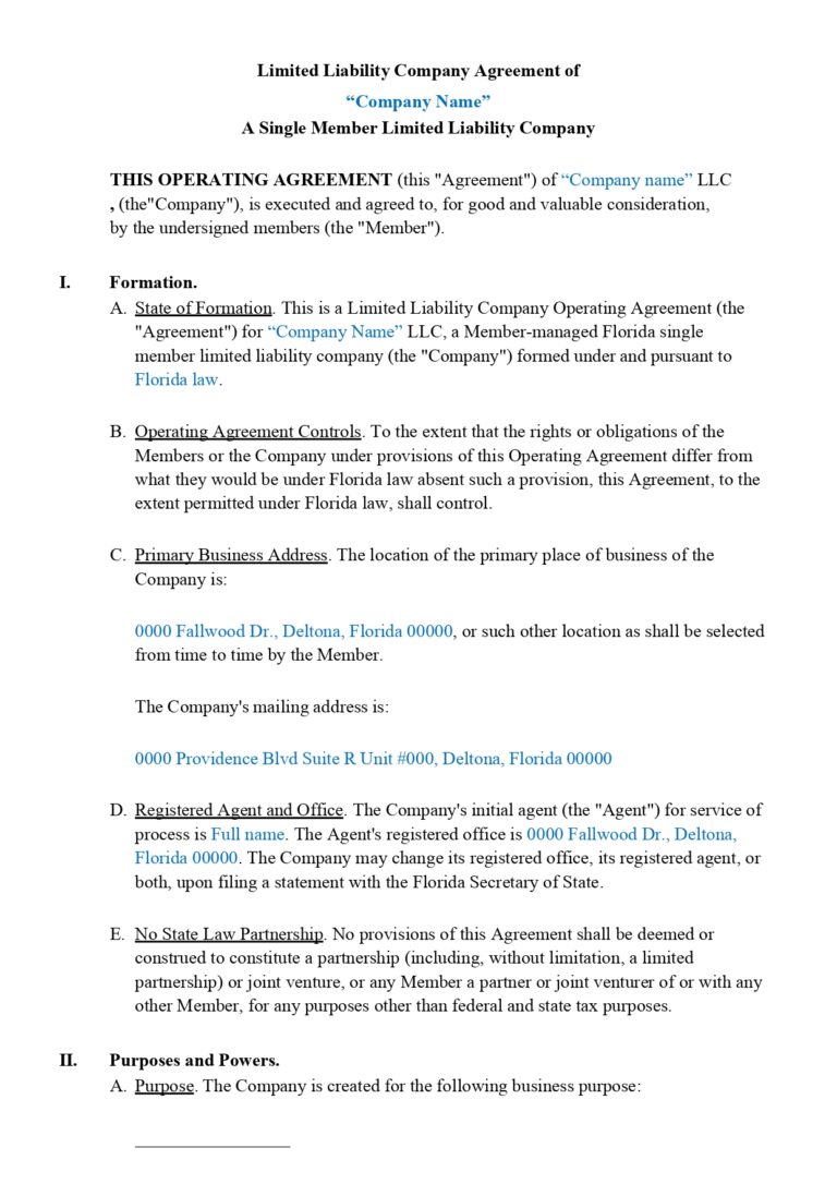 LLC Operating Agreement Template - MbcVirtual