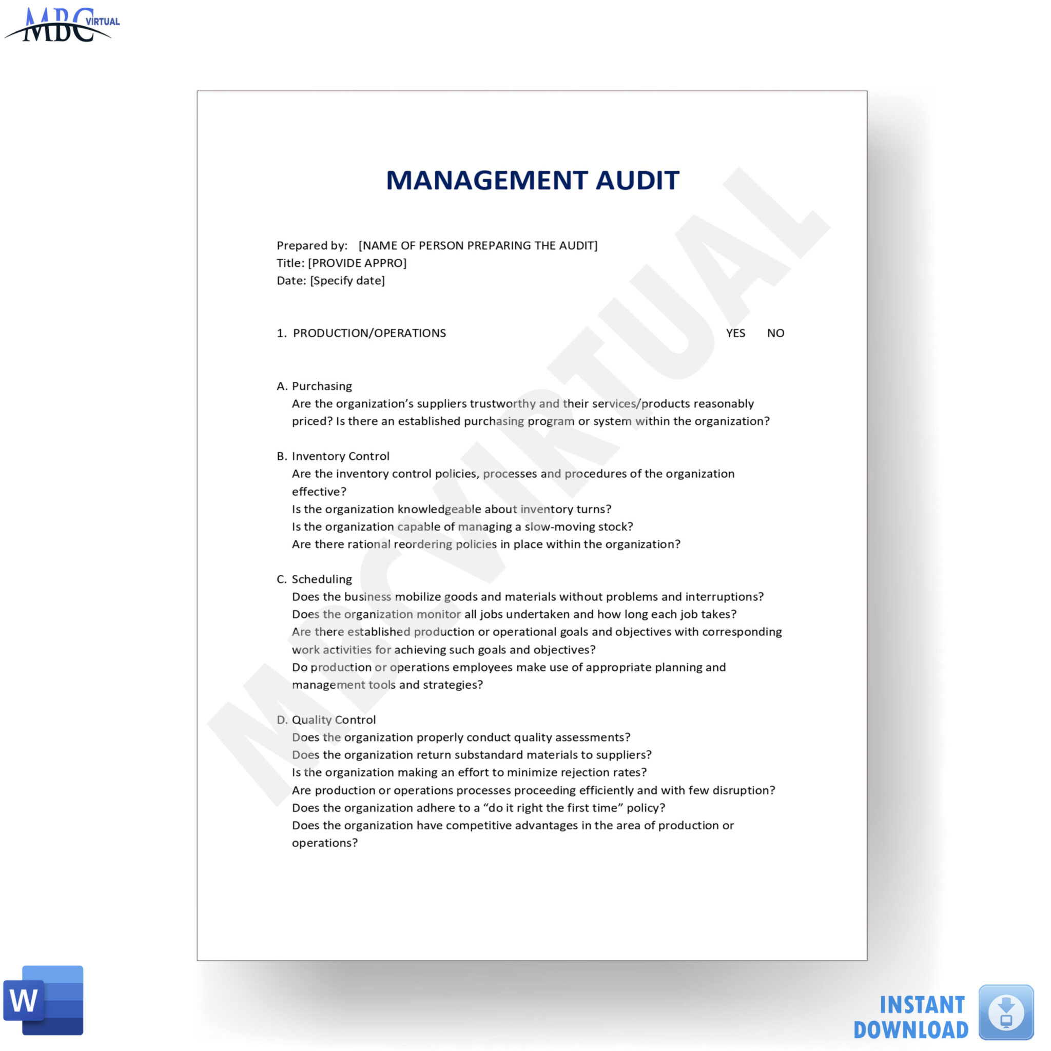 Management Audit Checklist Template - MbcVirtual