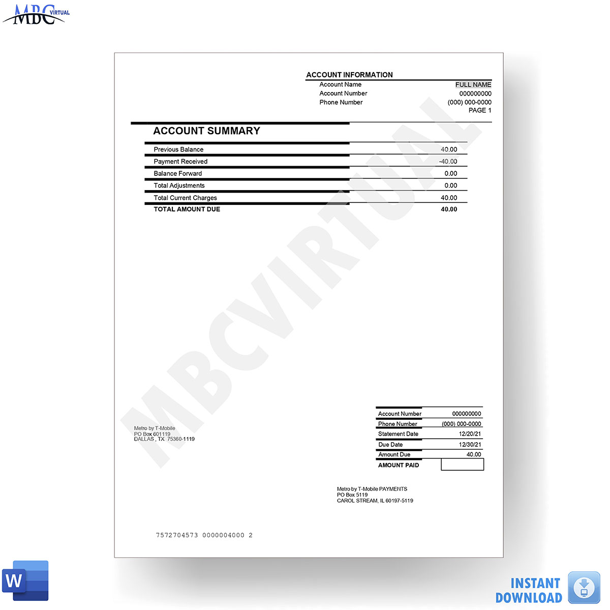 New 2023 Metro By TMobile Bill Statement Template MbcVirtual