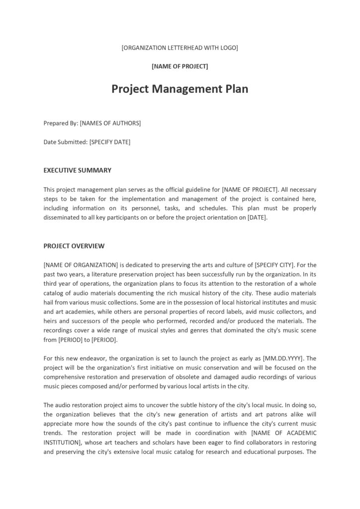 Project Management Plan Template - MbcVirtual