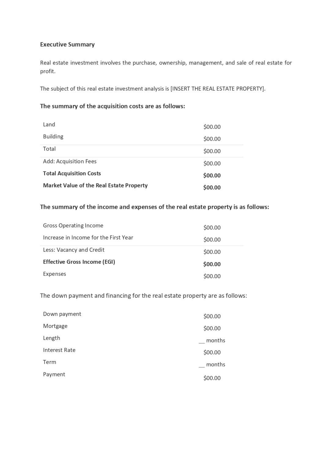 Real Estate Investment Analysis Template MbcVirtual
