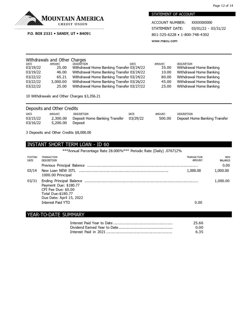 New 2023 Mountain America Credit Union Statement Template - MbcVirtual