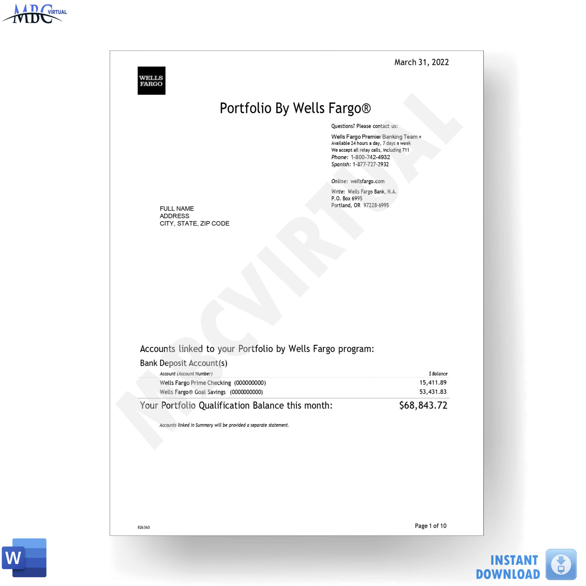 New 2023 Wells Fargo Custom Management Checking Bank Statement Template Mbcvirtual 5132