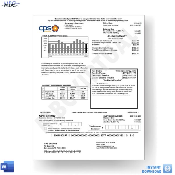 CPS Energy Bill Statement Template - Mbcvirtual