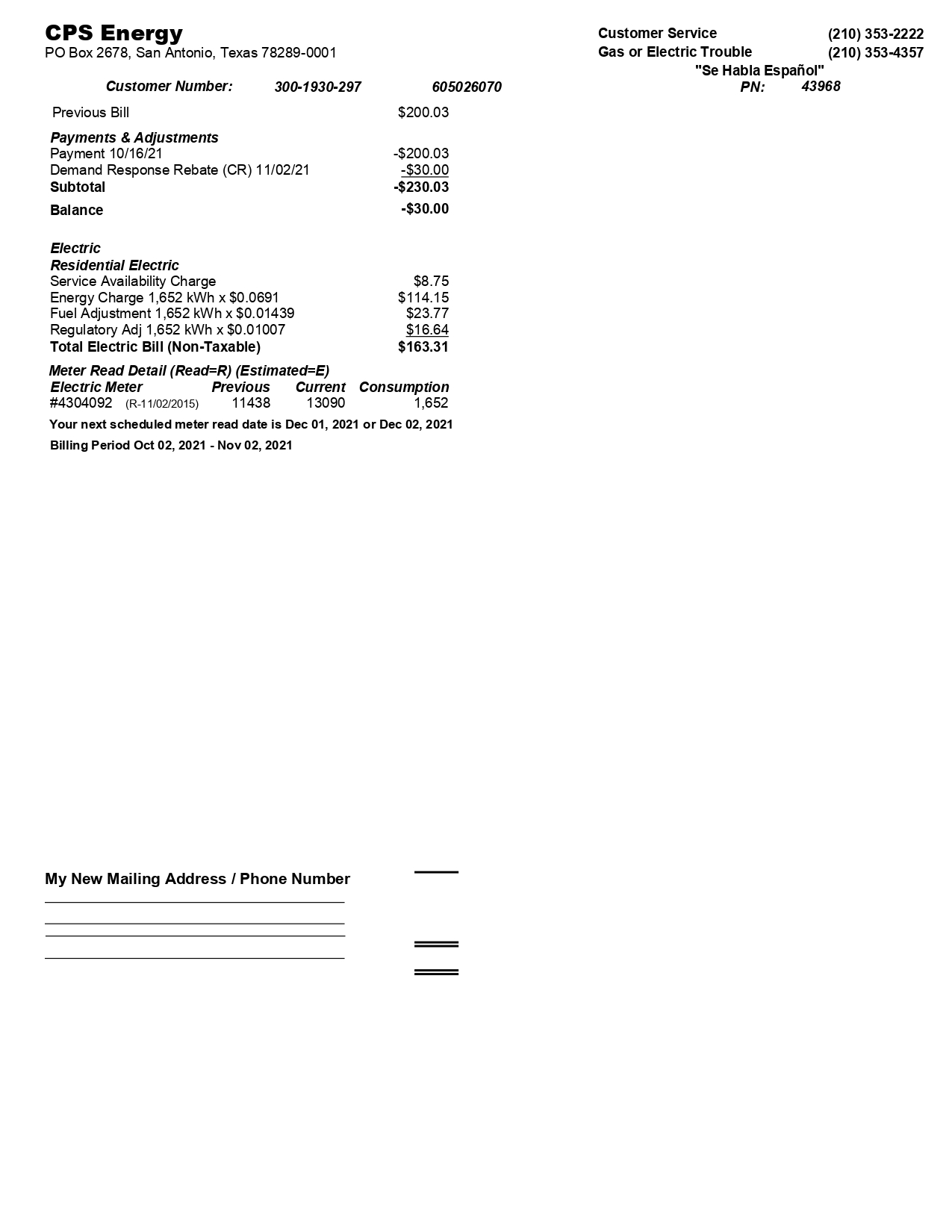 CPS Energy Bill Statement Template