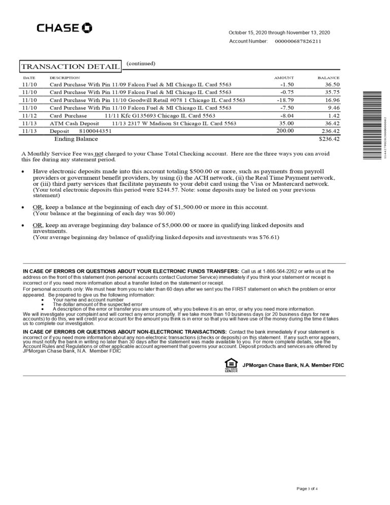New 2023 Chase Bank Statement Template Chase Total Checking MbcVirtual