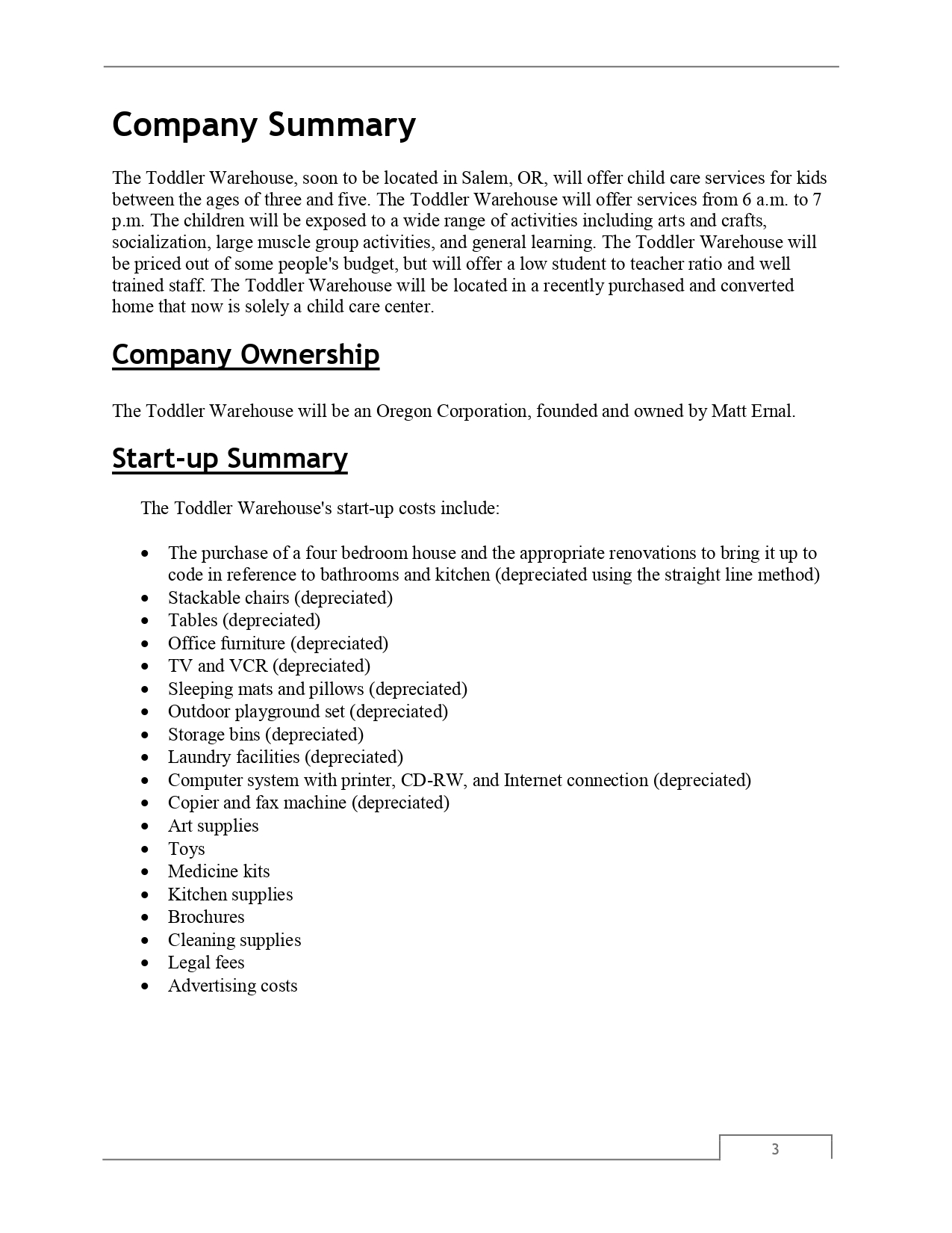Pro Child Care Business Plan Template