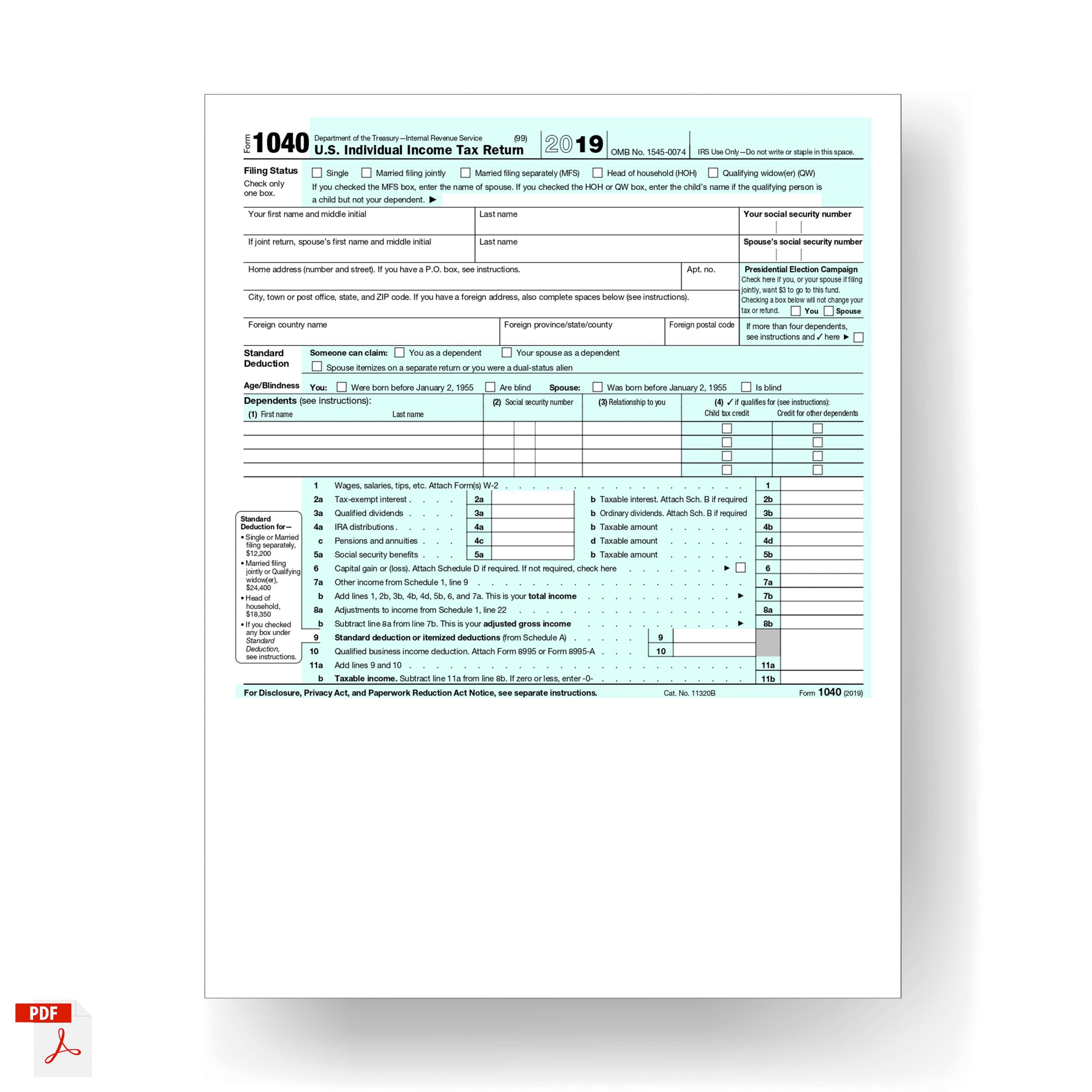 Form 1040, U.S. Individual Income Tax Return 2019 - 1