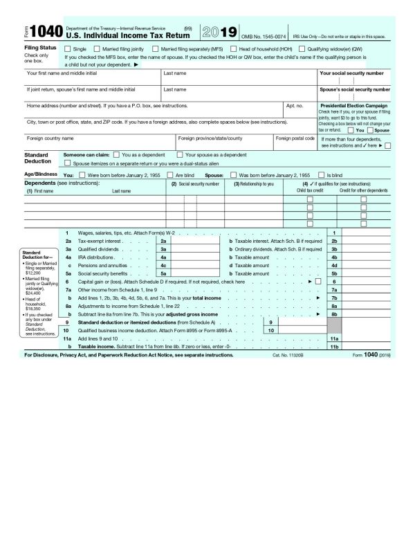 Form 1040, U.S. Individual Income Tax Return 2019 - MbcVirtual