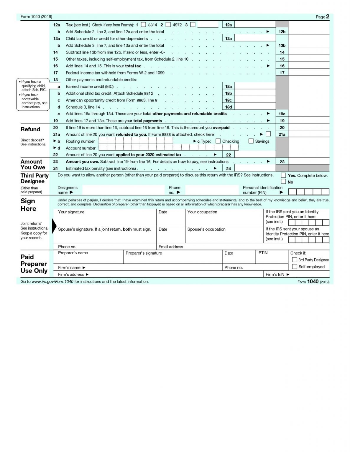 Form 1040 Us Individual Income Tax Return 2019 Mbcvirtual 4025