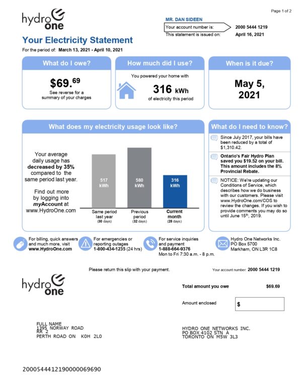 New 2023 Hydro One Bill Template MbcVirtual