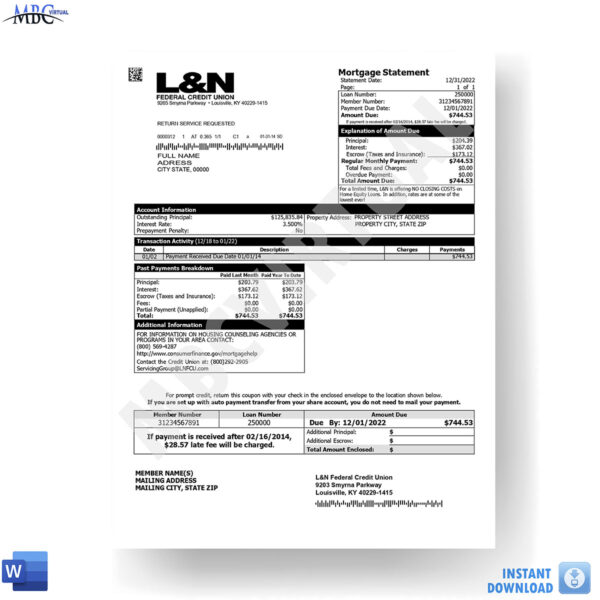 L&N Federal Credit Union Mortgage Statement Template - Mbcvirtual