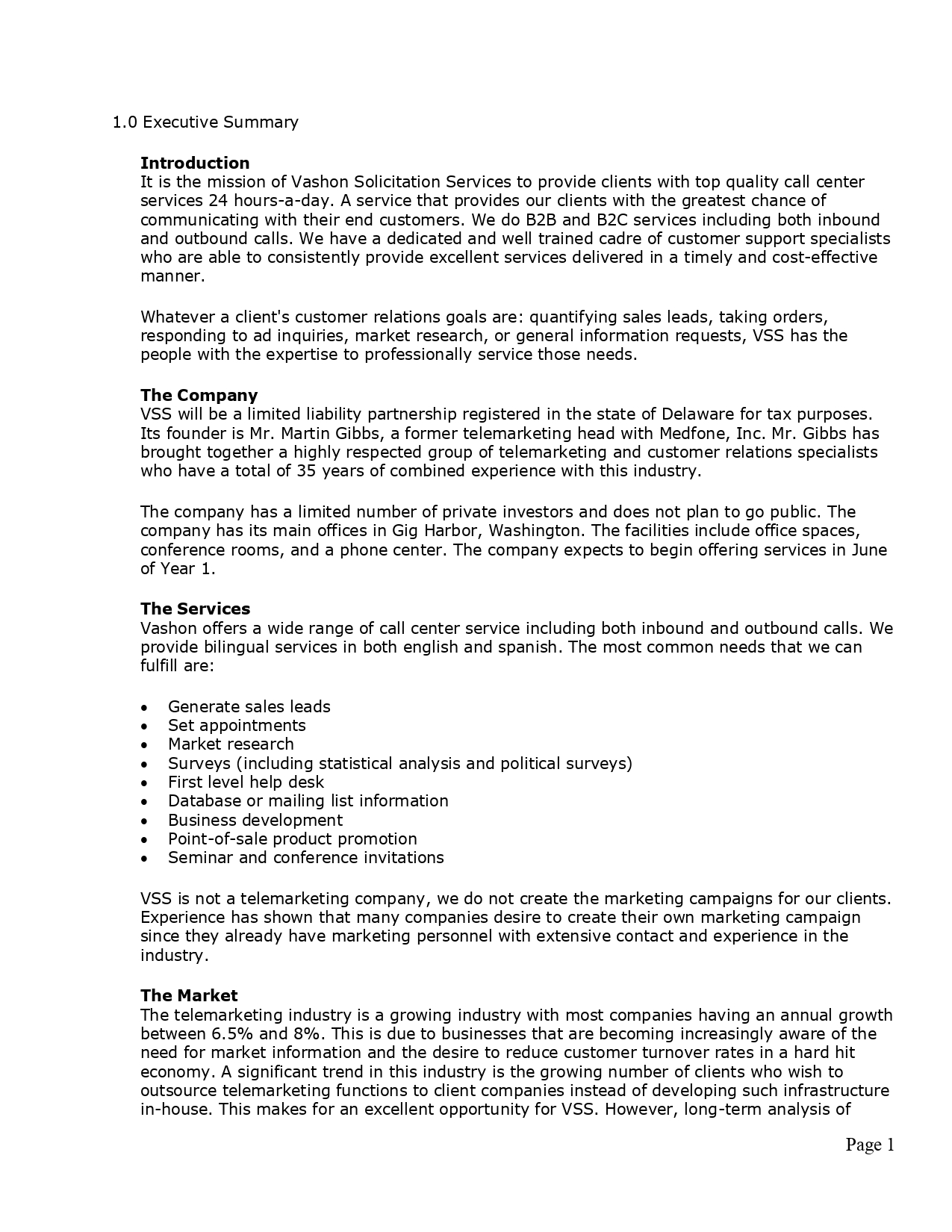 Pro Call Center Business Plan Template MbcVirtual