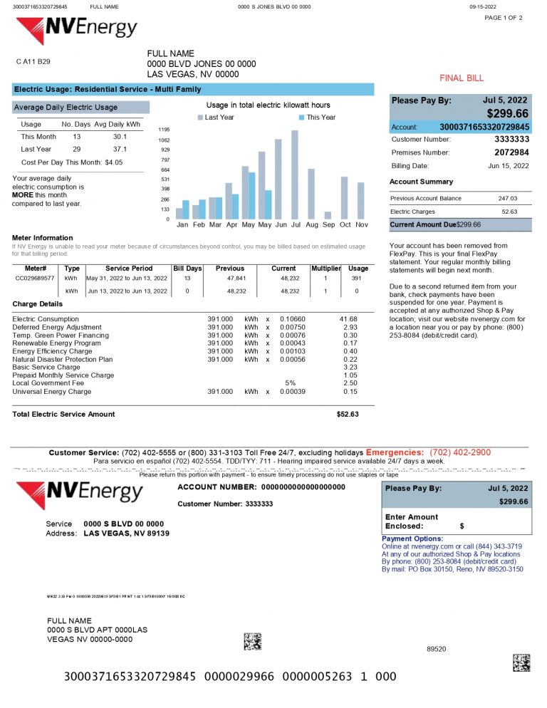 New 2023 Nevada energy NVEnergy Bill Template MbcVirtual