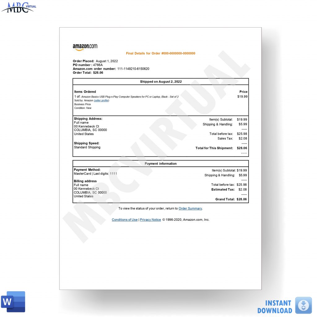 Amazon Invoice Template Word