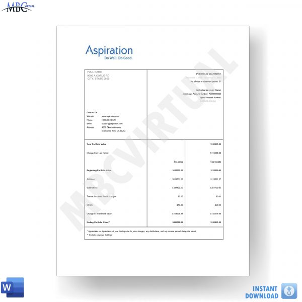 Aspiration Bank Statement Template