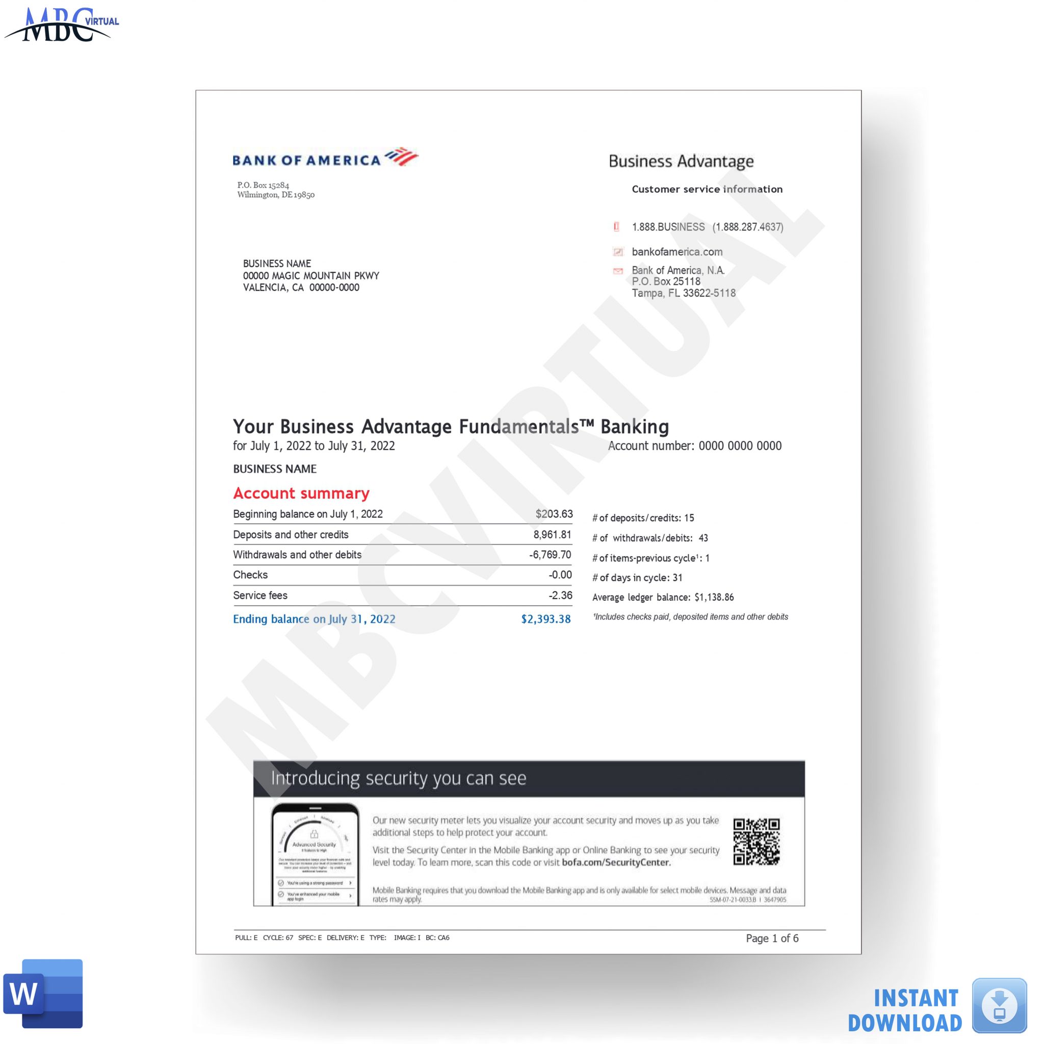 New 2023 Bank Of America Business Statement Template Advantage Fundamentals™ Banking Mbcvirtual