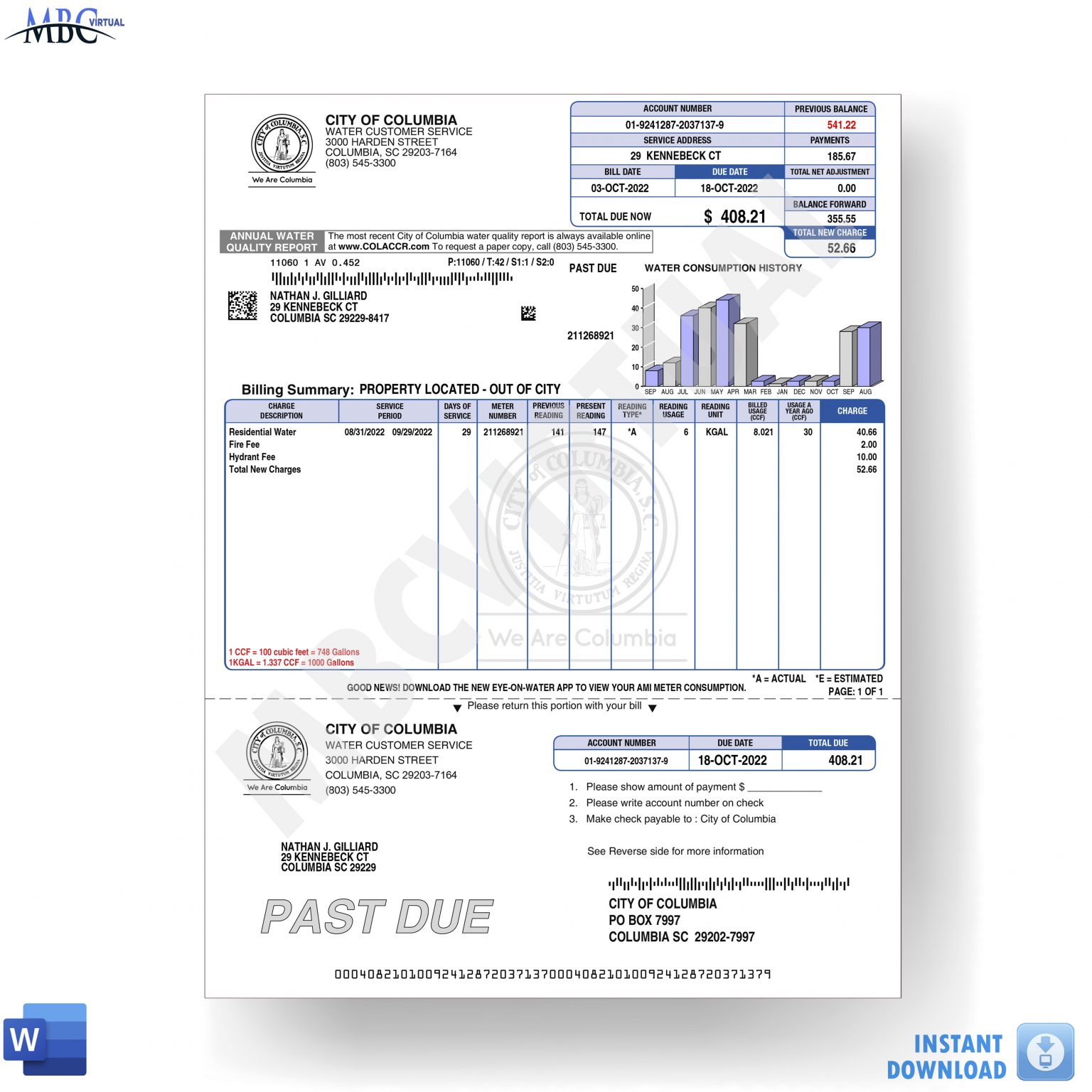 City of Columbia Water Bill Template MbcVirtual