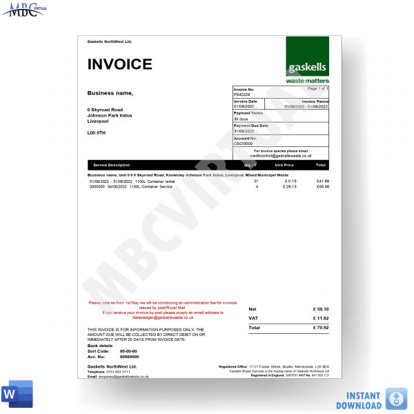 Gaskell Waste Services Invoice Template - Mbcvirtual
