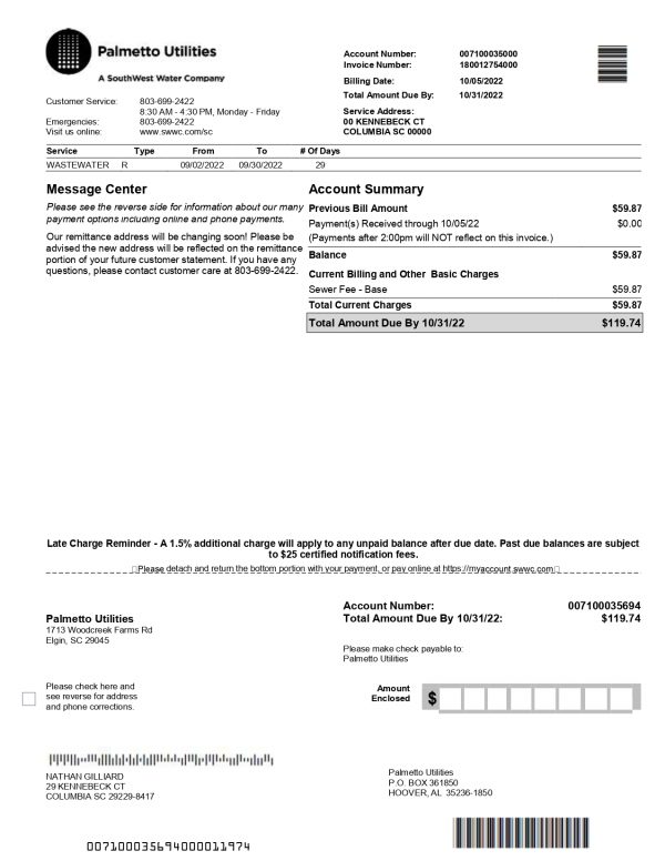 New 2023 Palmetto Utilities Water Bill Template - MbcVirtual