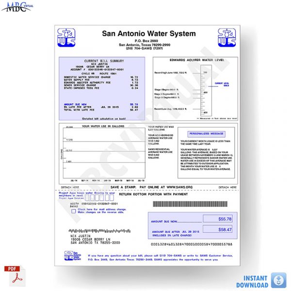 San Antonio Water System Bill Template - Mbcvirtual